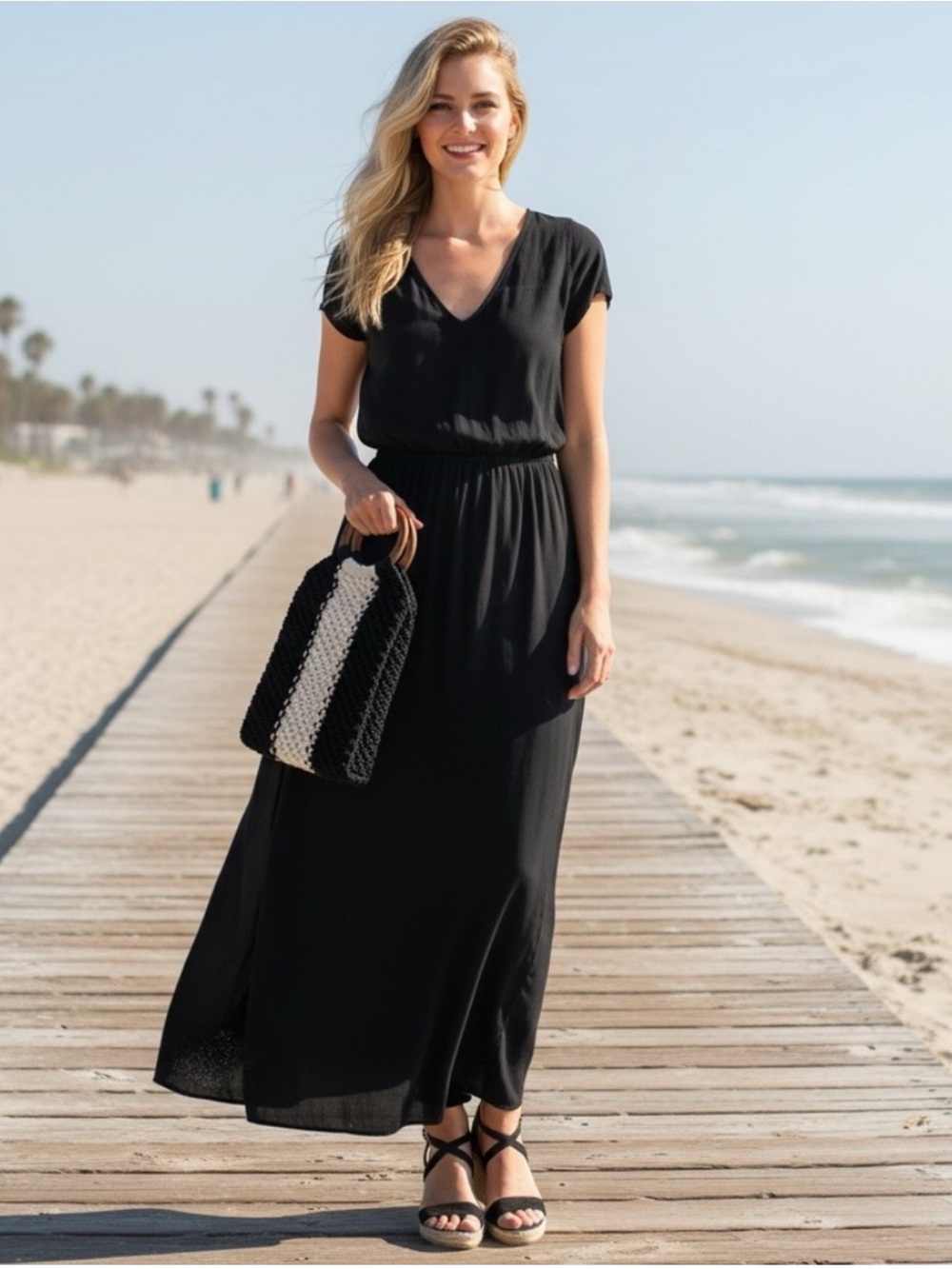 NEW Curateur LAUDE THE LABLE “GABBY” Black & Cream Macrame Beach Tote‎ Bag  $118